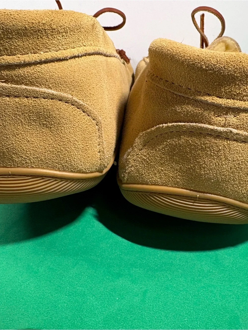 L.B. Evans Men's Suede Moccasin Slippers in Yellow Tan w/Brown Laces-Size 14EEE